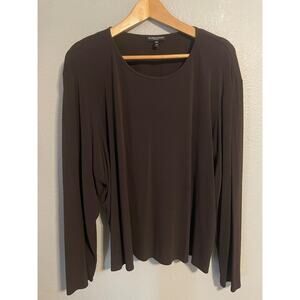 Eileen Fisher Woman Shirt Womens 3X Brown Silk Long Sleeve Crewneck Blouse